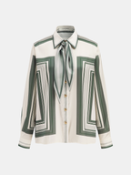 Women's Geometric Print Satin Shirt and Wide-Leg Trousers Two-Piece Set