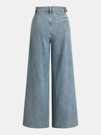 Asymmetric Ruched Denim Wide-Leg Trousers