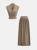 Women's Draped Sleeveless Top and Flowing Maxi Skirt Set