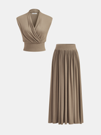 Women's Draped Sleeveless Top and Flowing Maxi Skirt Set