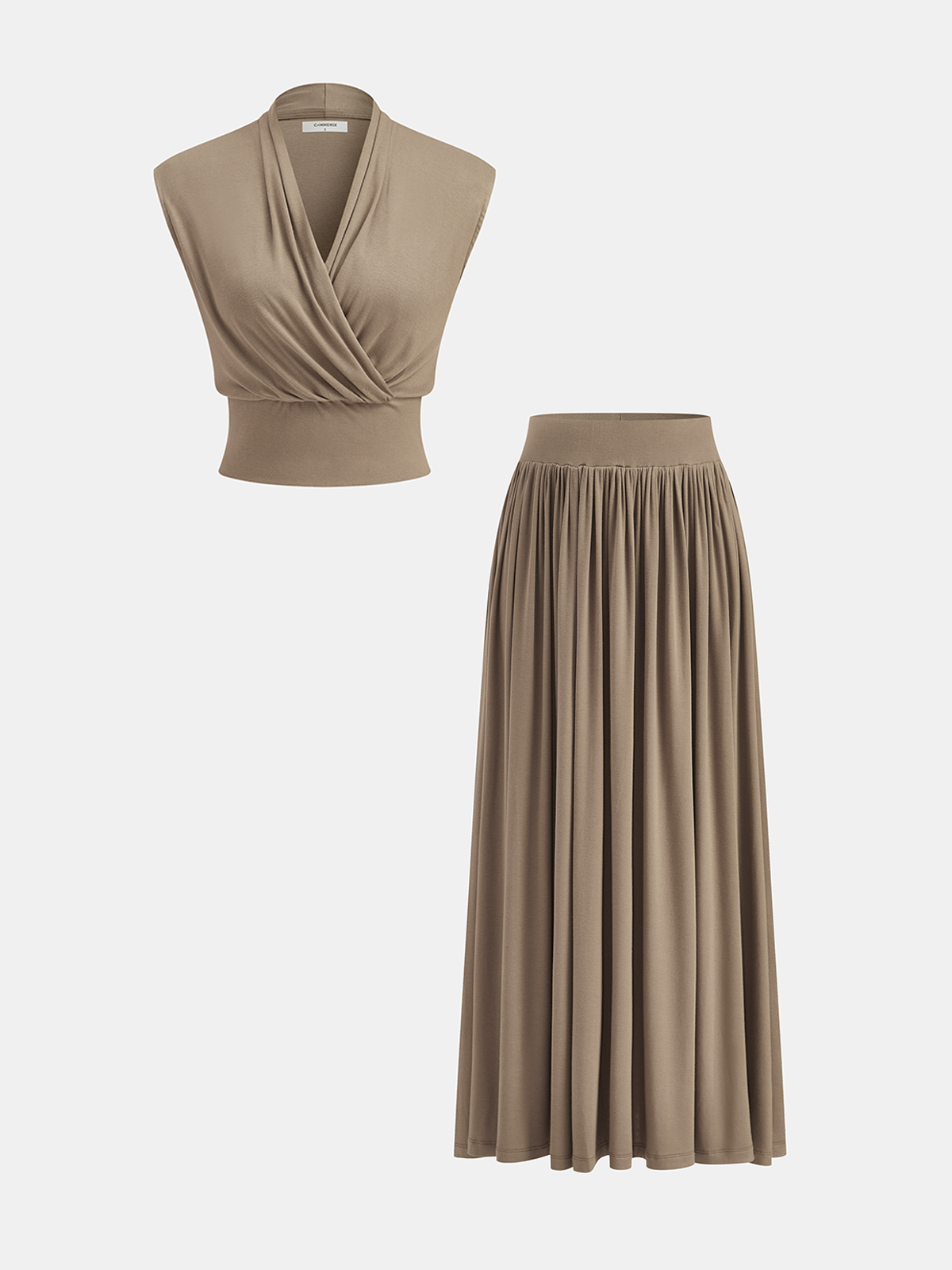 Women's Draped Sleeveless Top and Flowing Maxi Skirt Set