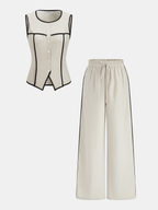 Women's Sleeveless Tailored Waistcoat and Wide Leg Trousers Set