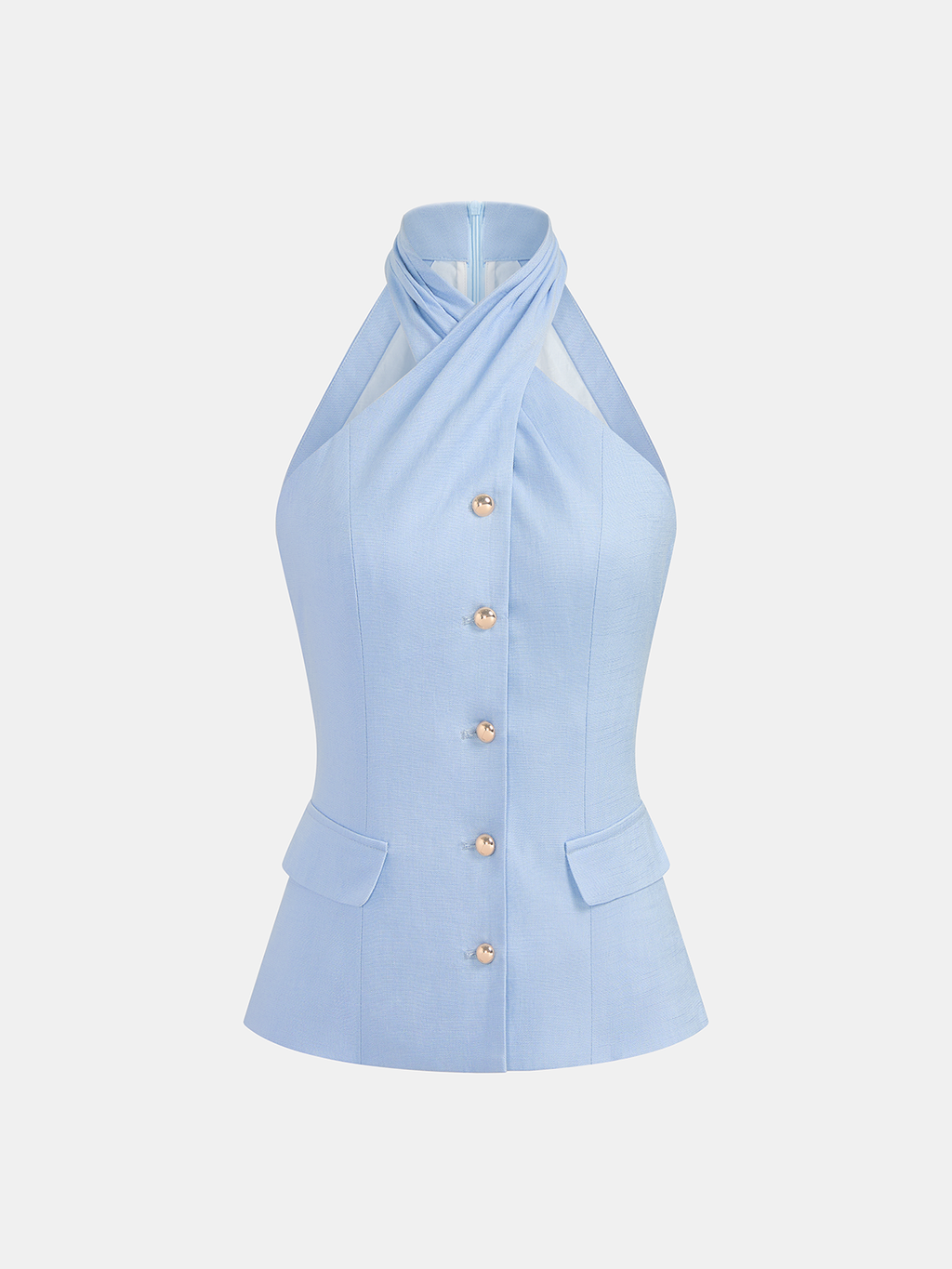 Women's Halter Neck Button Front Waistcoat and Tailored Shorts Set