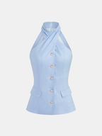 Women's Halter Neck Button Front Waistcoat and Tailored Shorts Set