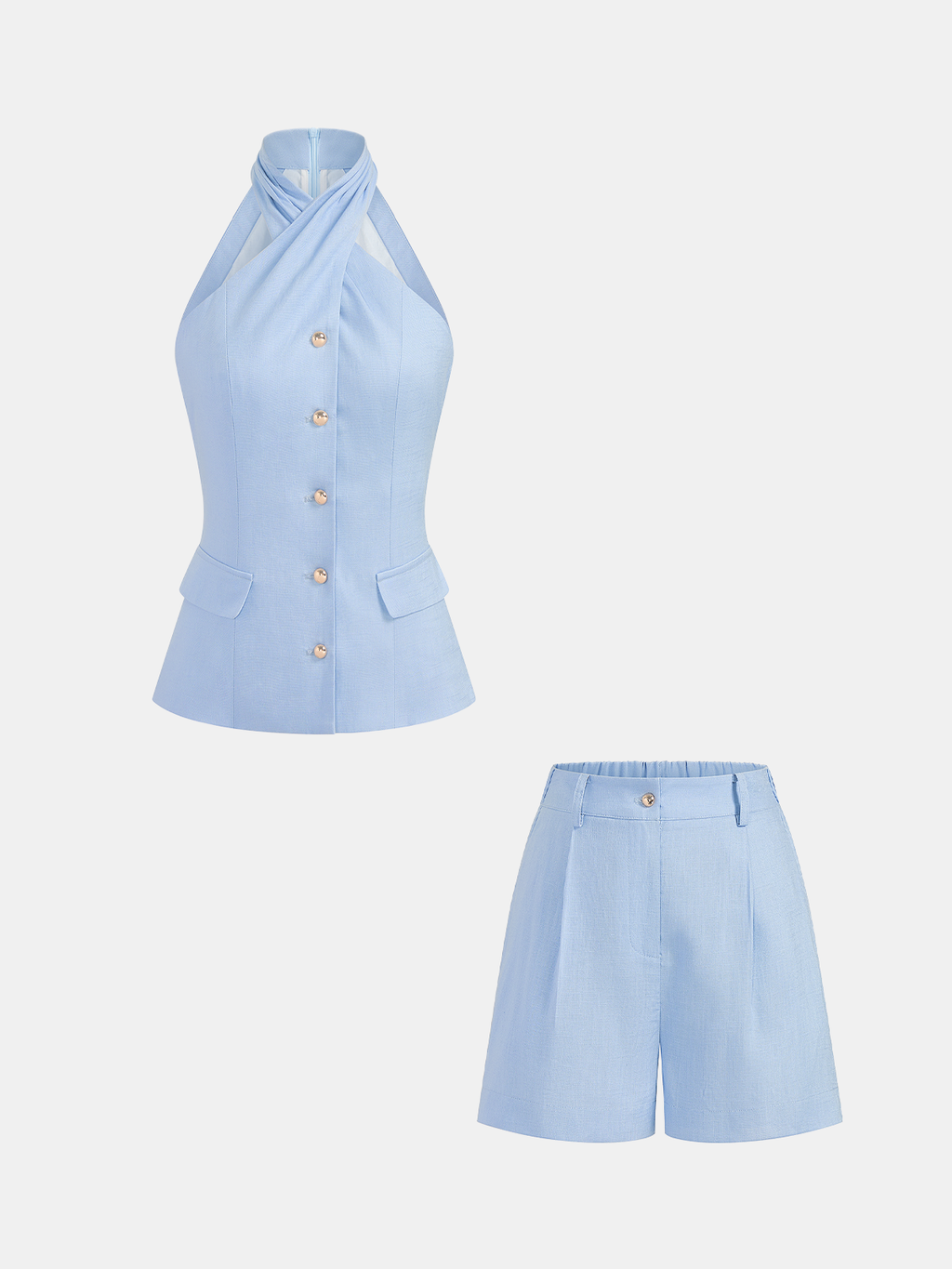 Women's Halter Neck Button Front Waistcoat and Tailored Shorts Set