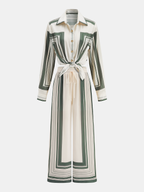 Women's Geometric Print Satin Shirt and Wide-Leg Trousers Two-Piece Set