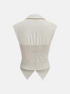 Women's Sleeveless Tailored Button Front Top and Pleated Wide-Leg Trousers