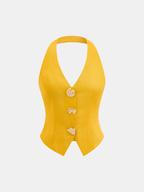 Women's linen-look Blend Halter Waistcoat and Pleated Shorts Set