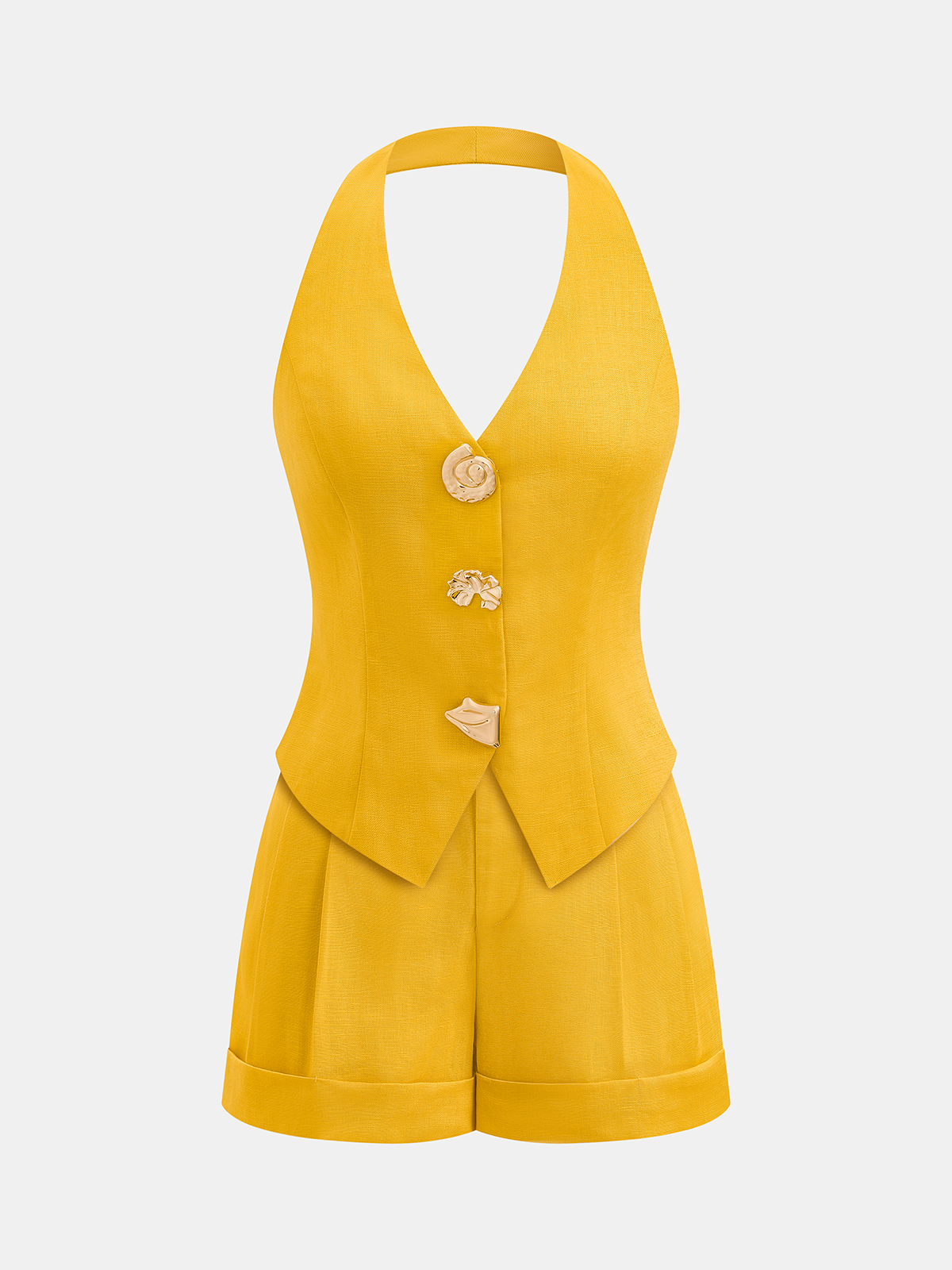 Women's linen-look Blend Halter Waistcoat and Pleated Shorts Set