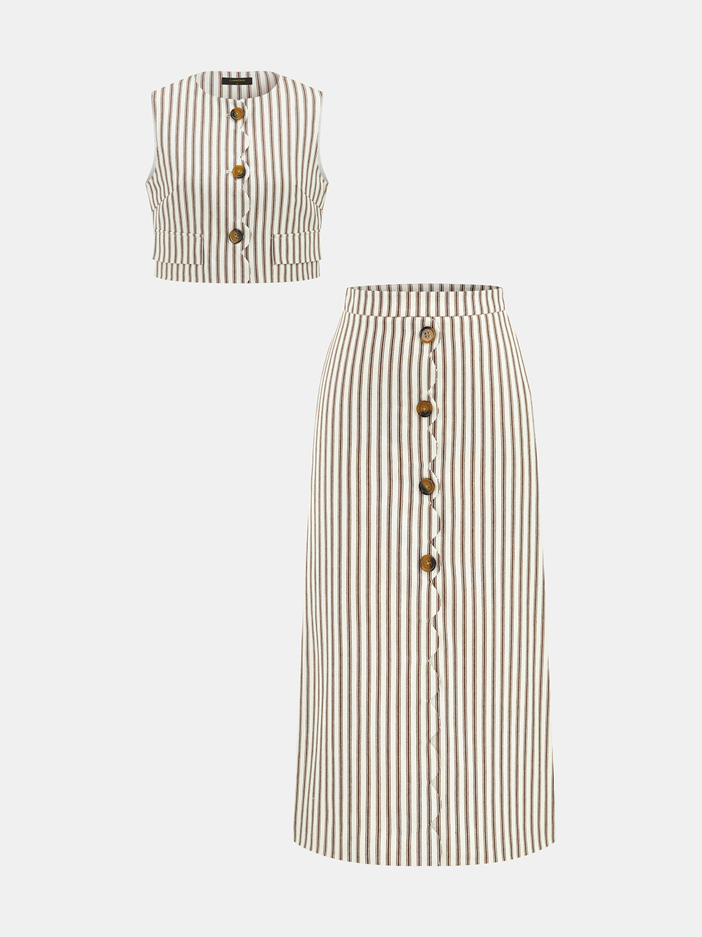 Women's Sleeveless Cotton Button Front Vest and A-Line Midi Skirt Set