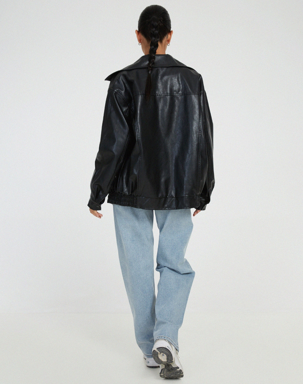 Oversized Leather Look Bomber Jacket – Smooth Luxe Finish