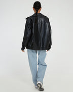 Oversized Leather Look Bomber Jacket – Smooth Luxe Finish