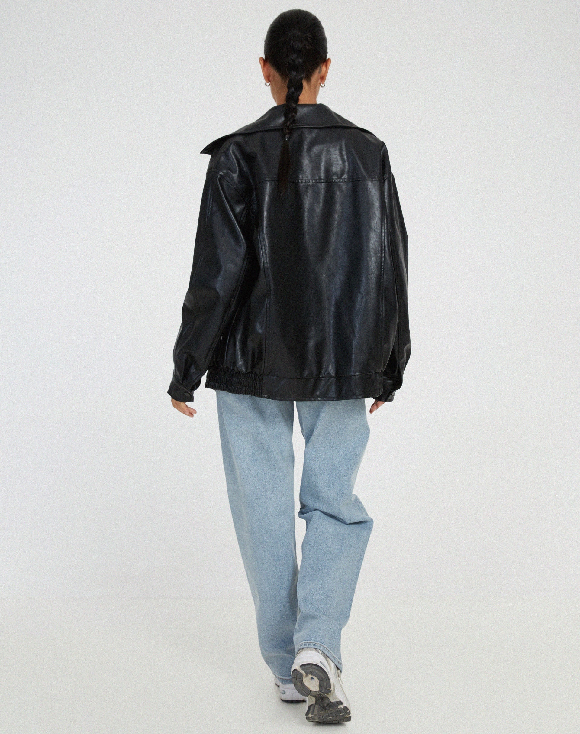 Oversized Leather Look Bomber Jacket – Smooth Luxe Finish