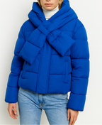 Women's Short Quilted Puffer Jacket with Oversized Padded Scarf Collar