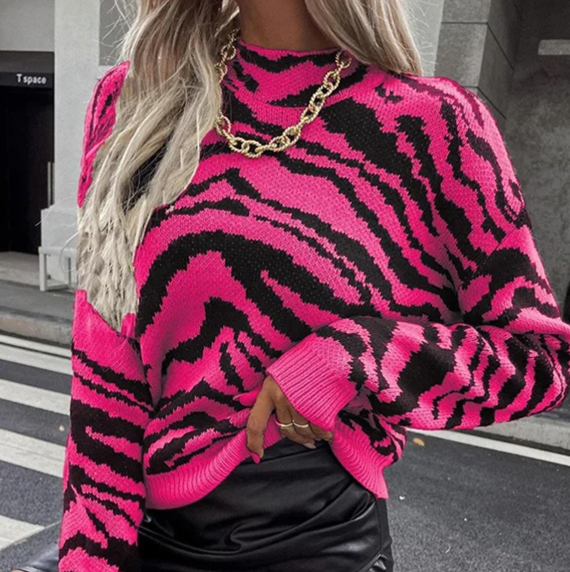 Women's Abstract Animal-Print Knitted Sweater