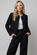 Tweed Cropped Blazer Jacket - Round Neck Smart Occasion Wear | Meave & Ivy