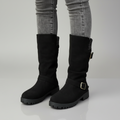 Knit Cuff Ankle Boots with Buckle – Women's Chunky Winter Boots