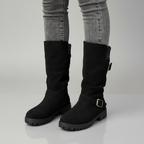 Knit Cuff Ankle Boots with Buckle – Women's Chunky Winter Boots