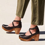 Closed-Toe Wooden Wedge Heels with Ankle Strap