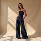 Strapless Jumpsuit with Wide Legs & Defined Waist – Elegant All-In-One