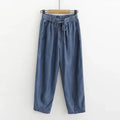 Women's High-Waisted Lyocell Denim Trousers – Relaxed Drawstring Loose-Fit Style for Travel Casual Days and Comfortable Everyday Wear