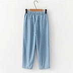 Women's High-Waisted Lyocell Denim Trousers – Relaxed Drawstring Loose-Fit Style for Travel Casual Days and Comfortable Everyday Wear