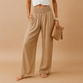 Women's Lightweight High-Waisted Wide-Leg Summer Trousers – Breathable Elastic-Waist Full-Length Style with Pockets for Holidays Travel and Everyday Wear