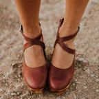 Closed-Toe Wooden Wedge Heels with Ankle Strap