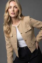 Tweed Cropped Blazer Jacket - Round Neck Smart Occasion Wear | Meave & Ivy