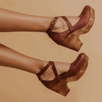 Closed-Toe Wooden Wedge Heels with Ankle Strap