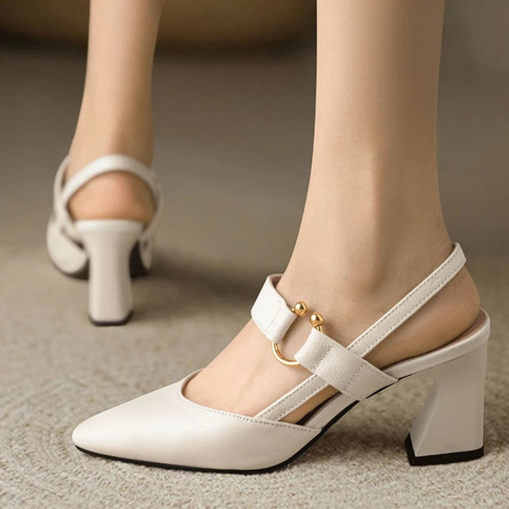 Pointed-Toe Slingback Block Heels
