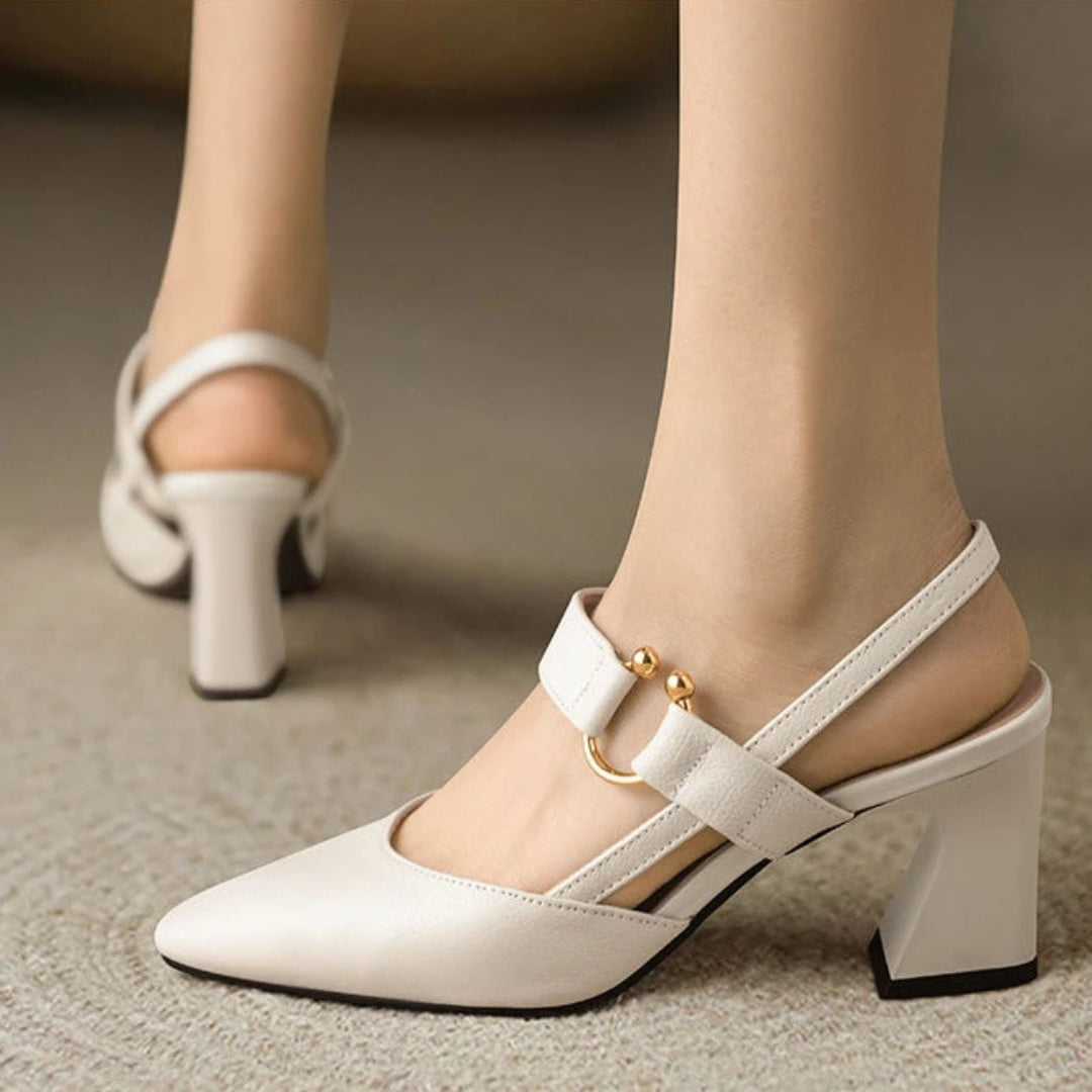 Pointed-Toe Slingback Block Heels