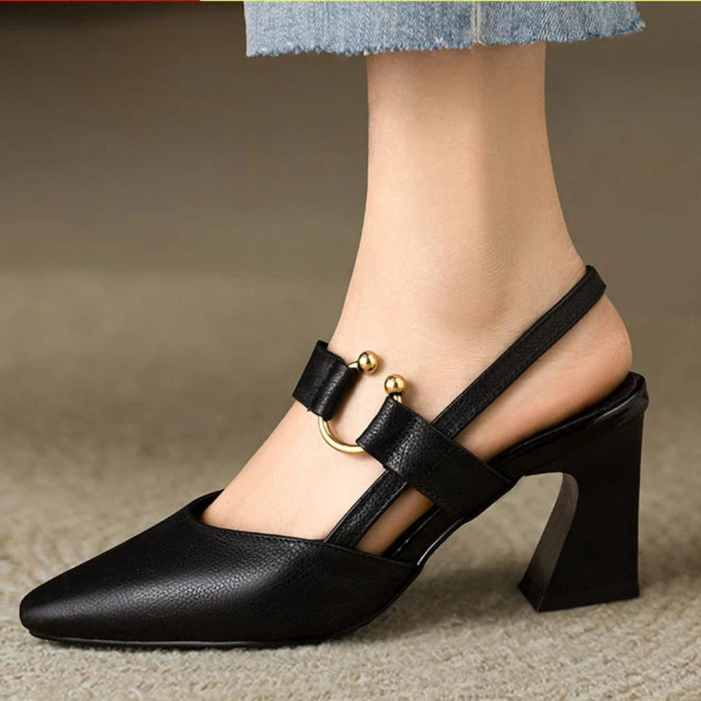 Pointed-Toe Slingback Block Heels