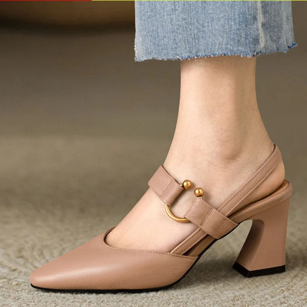 Pointed-Toe Slingback Block Heels