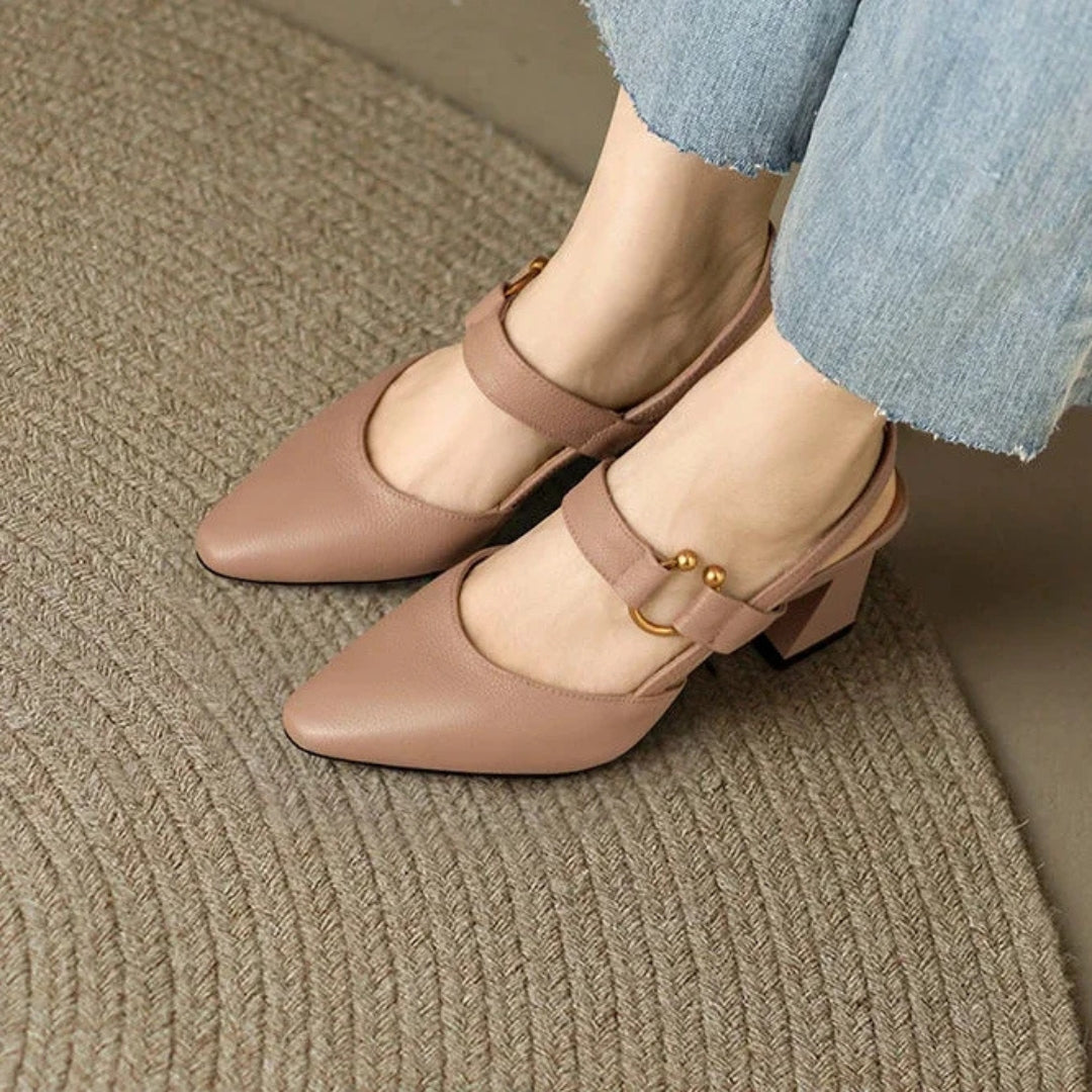 Pointed-Toe Slingback Block Heels