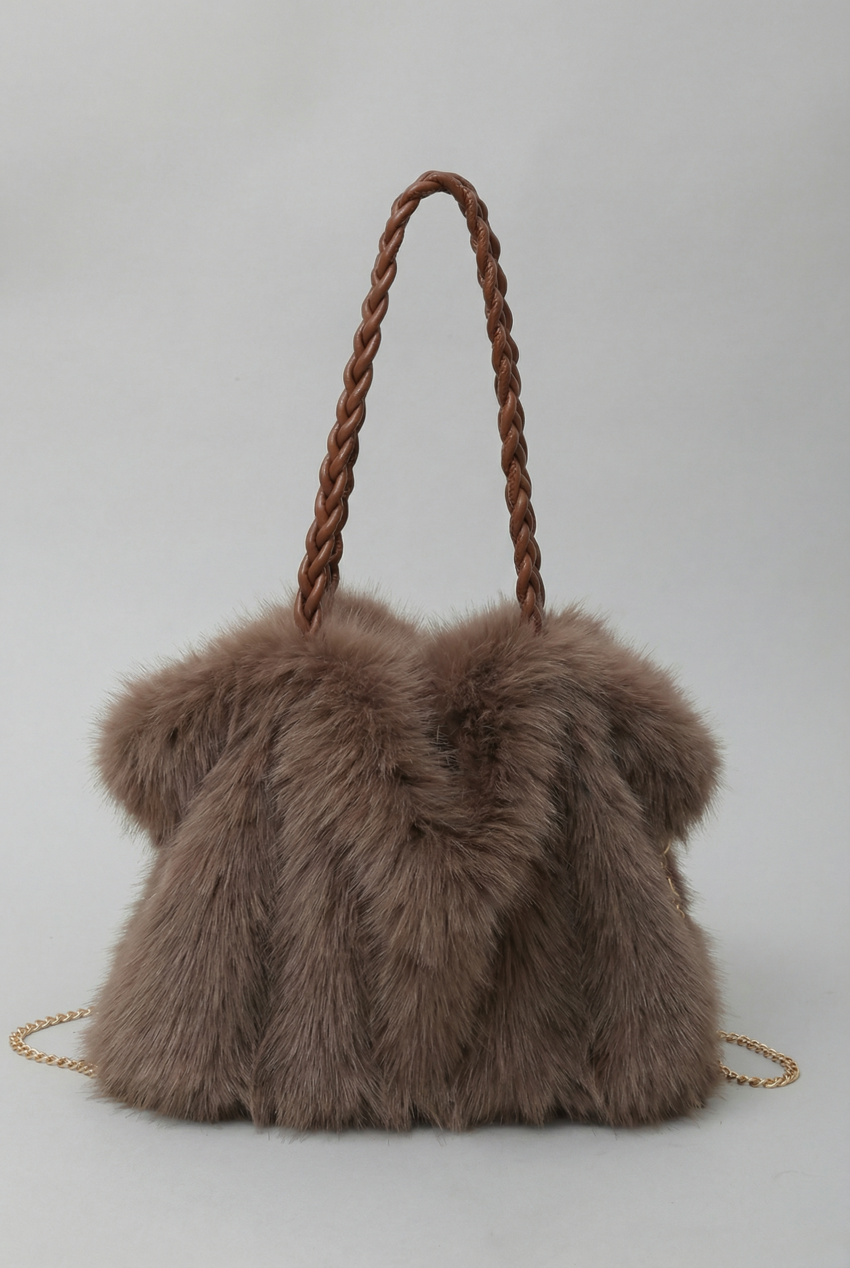 Plush Velvet Faux Fur Shoulder Bag - Braided Handle Handbag | Meave & Ivy