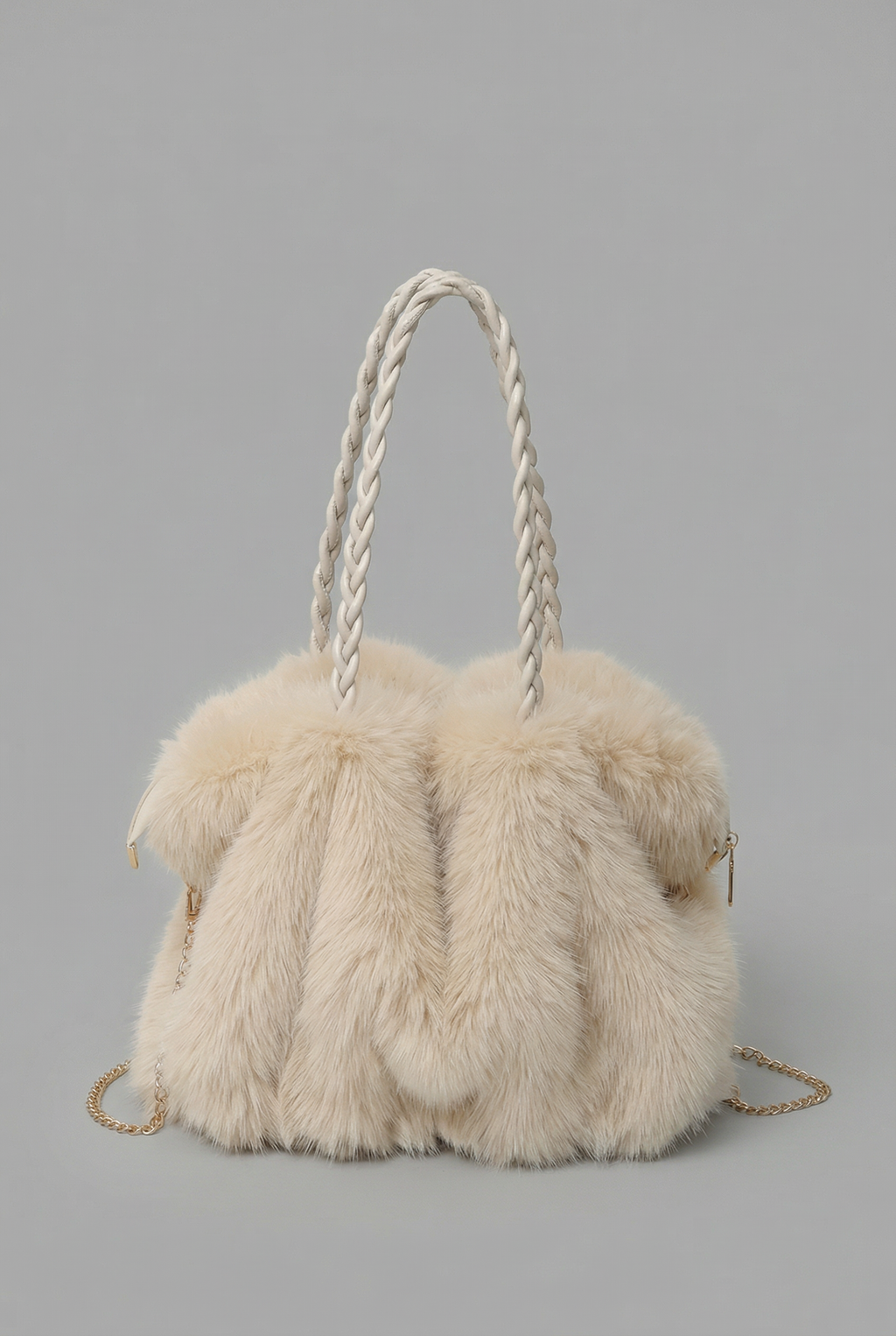 Plush Velvet Faux Fur Shoulder Bag - Braided Handle Handbag | Meave & Ivy