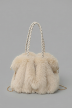 Plush Velvet Faux Fur Shoulder Bag - Braided Handle Handbag | Meave & Ivy
