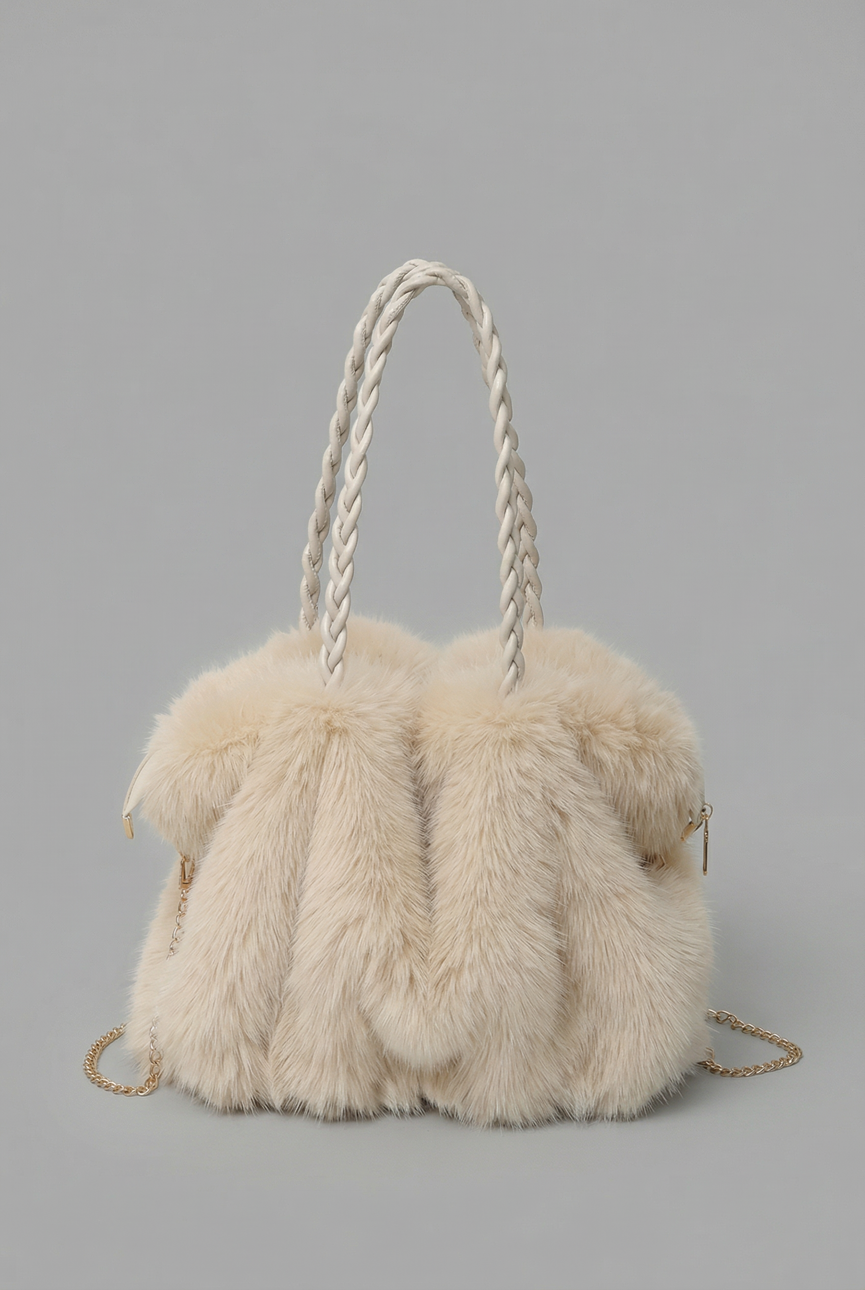 Plush Velvet Faux Fur Shoulder Bag - Braided Handle Handbag | Meave & Ivy
