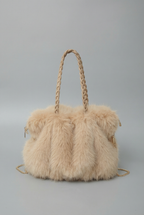 Plush Velvet Faux Fur Shoulder Bag - Braided Handle Handbag | Meave & Ivy