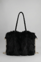Plush Velvet Faux Fur Shoulder Bag - Braided Handle Handbag | Meave & Ivy