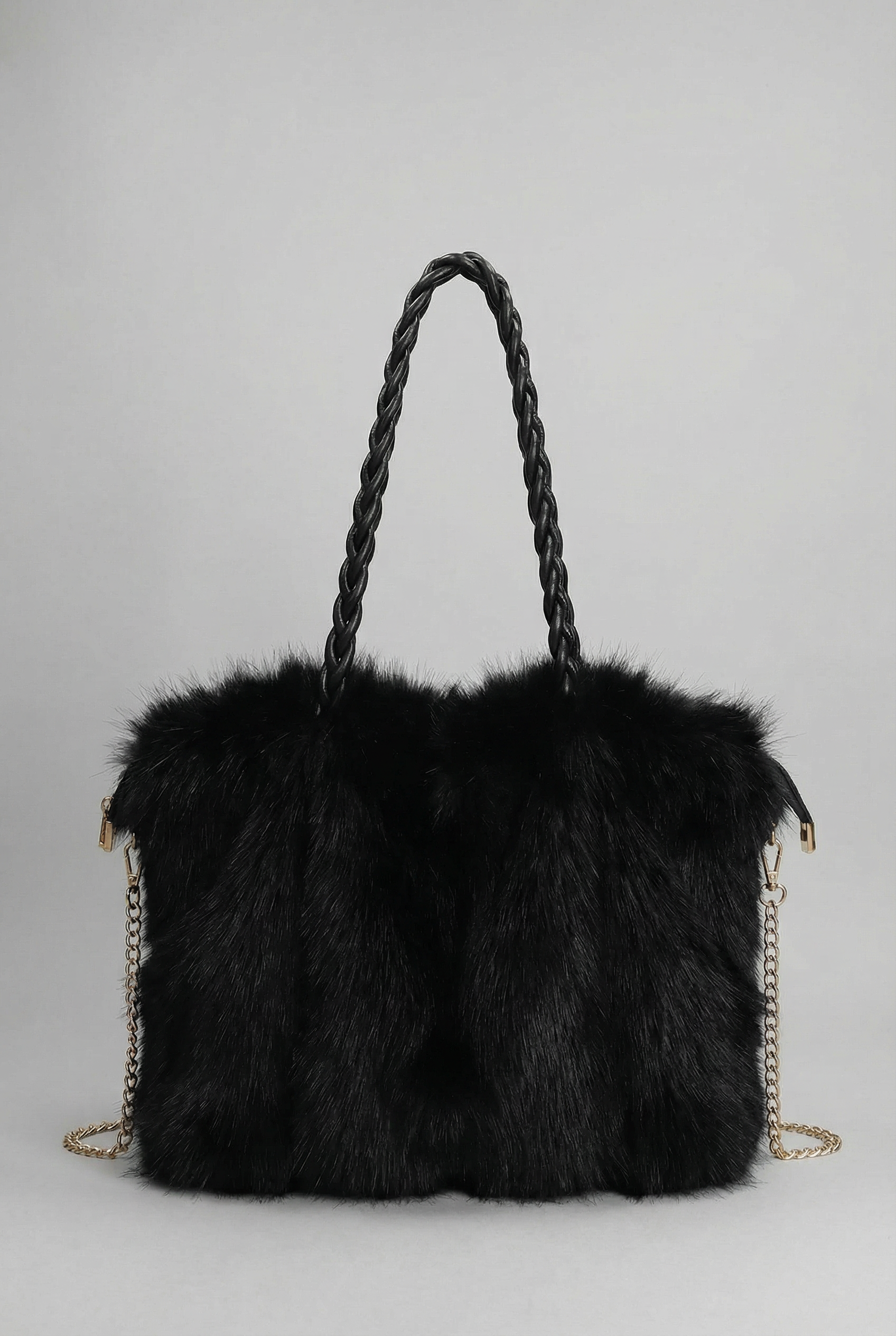 Plush Velvet Faux Fur Shoulder Bag - Braided Handle Handbag | Meave & Ivy