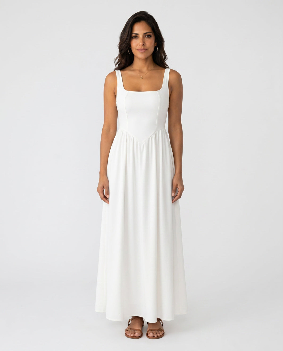 Basque Waist A-Line Maxi Dress