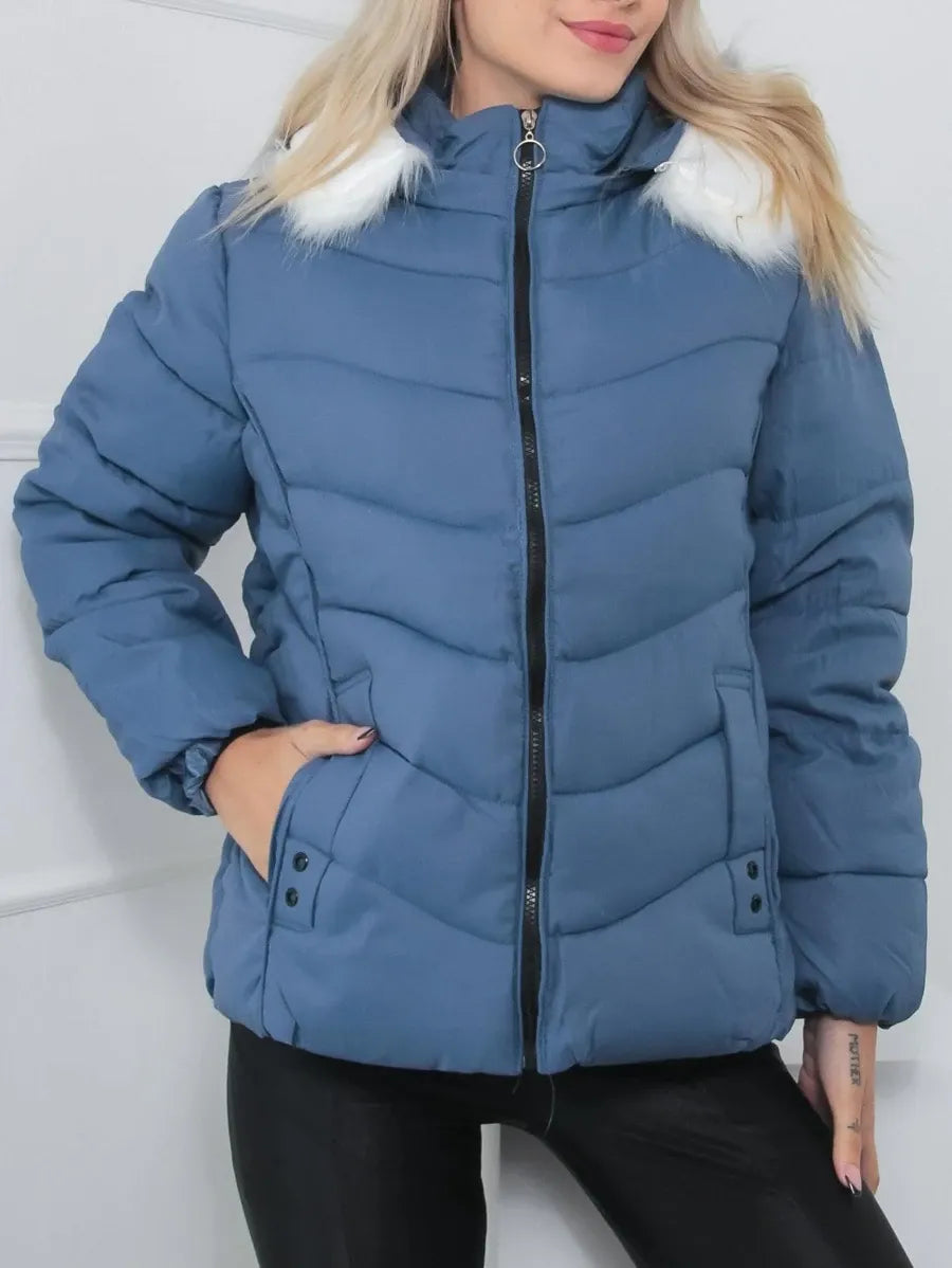Padded Winter Coat with Faux Fur Hood – Sizes to 6XL