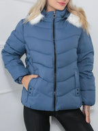 Padded Winter Coat with Faux Fur Hood – Sizes to 6XL