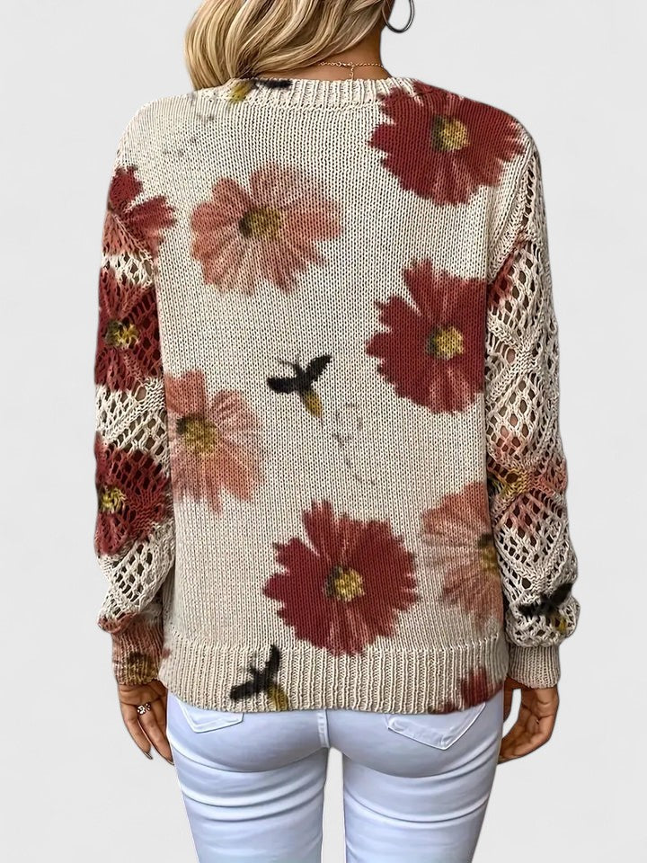 Women's Relaxed Sweater – V-Neck Openwork Sleeve Style