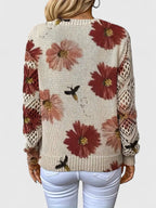 Women's Relaxed Sweater – V-Neck Openwork Sleeve Style