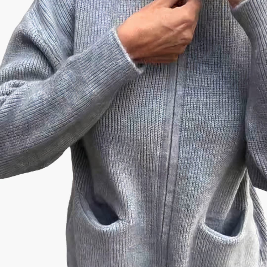 Women's Textured Ribbed Knit Zip-Up Cardigan with Stand Collar and Pockets