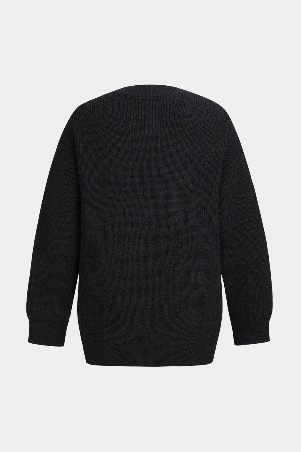 Knitted Cardigan with Denim Patch Pockets – Black