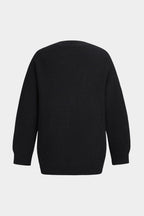Knitted Cardigan with Denim Patch Pockets – Black